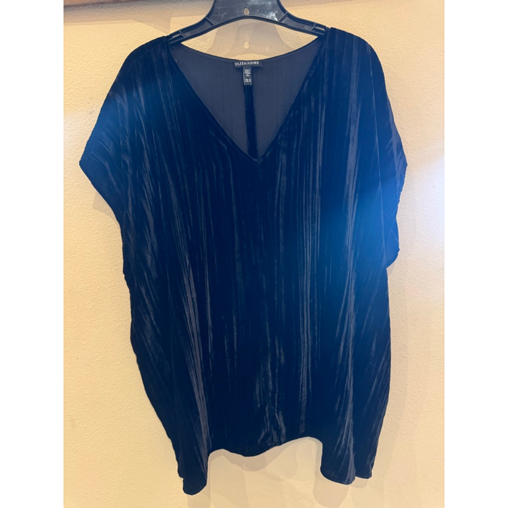 Eileen Fisher Black Velvet Short Sleeve V-Neck Tee Women's 3X - Picture 3 of 12